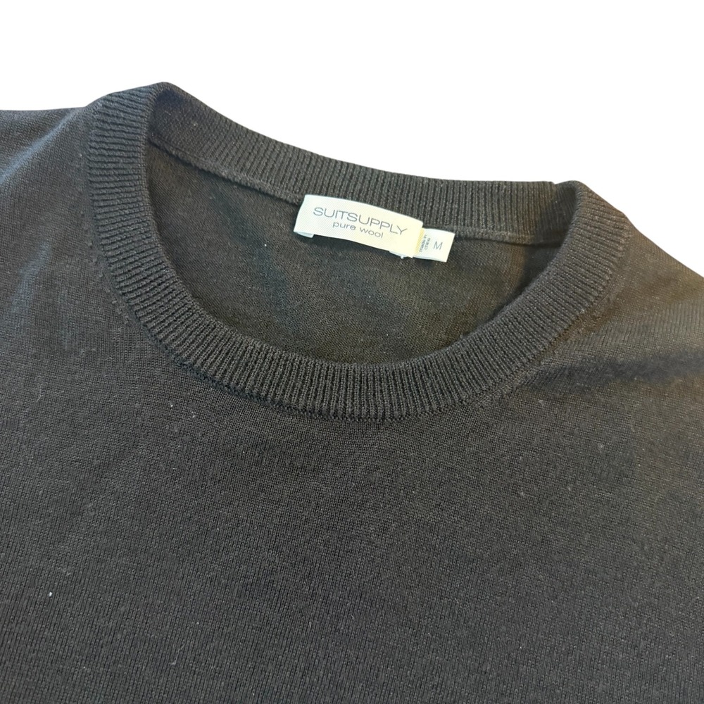 Suitsupply Mens M Pure Wool Crewneck Sweater Black Lightweight Knit Long Sleeve